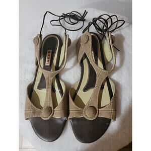 MARNI Sandal Flat Lace Up Gladiator Open Toe Canvas-leather Taupe US 5.5 It 36